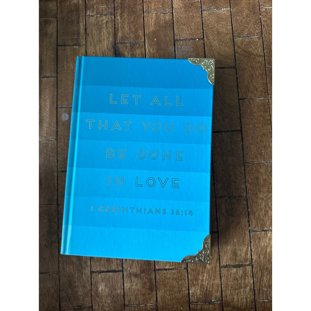 1 Corinthians 16:14 Blue Ombre Lined Journal Gold Filigree Corners Hardcover new